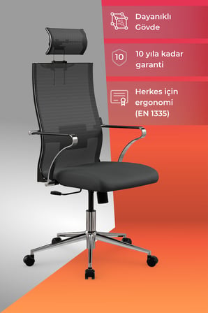 ErgoLife Sit Air 24/7 B2-281K - Yükseklik Ayarlı, Başlıklı, Fileli, Krom, Toplantı, Ofis, Bilgisayar Sandalyesi - 696.5D.51.2A2