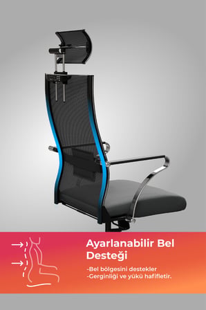 ErgoLife Sit Air 24/7 B2-281K - Yükseklik Ayarlı, Başlıklı, Fileli, Krom, Toplantı, Ofis, Bilgisayar Sandalyesi - 696.5D.51.2A2