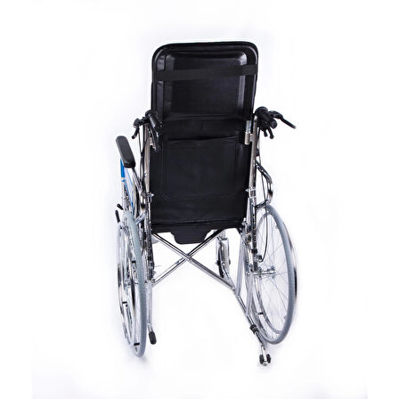 Comfort Plus Tuvaletli Tekerlekli Sandalye | Sırt Yatar, Ayak Kalkar, Nikelaj Kaplama Çelik Şase, Anti Tiper Tekerlekli, DY02608GC
