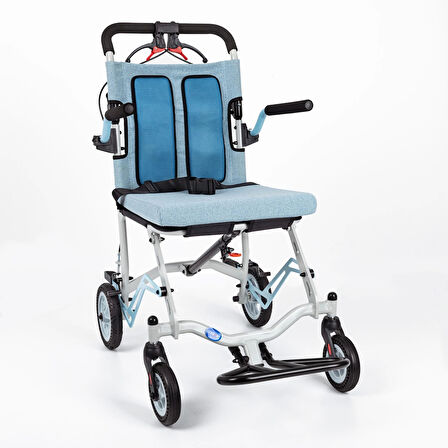 Comfort Plus Transfer Tekerlekli Sandalye Mavi | Katlanabilir Alüminyum Gövde, Refakatçili Kullanım, Ergonomik File Döşeme DY01409LJ