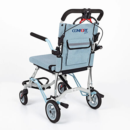 Comfort Plus Transfer Tekerlekli Sandalye Mavi | Katlanabilir Alüminyum Gövde, Refakatçili Kullanım, Ergonomik File Döşeme DY01409LJ