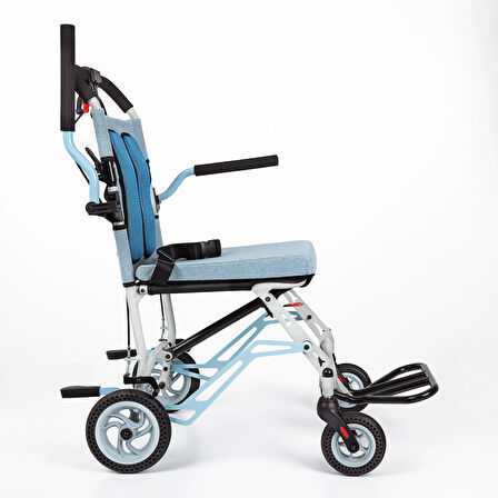 Comfort Plus Transfer Tekerlekli Sandalye Mavi | Katlanabilir Alüminyum Gövde, Refakatçili Kullanım, Ergonomik File Döşeme DY01409LJ