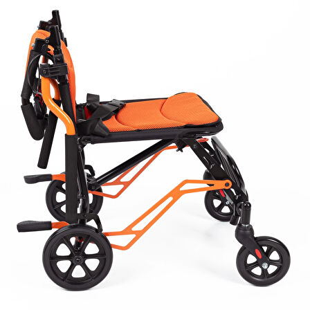 Comfort Plus Transfer Tekerlekli Sandalye Turuncu | Katlanabilir Yapı, Fileli Şilte, Refakatçili Kullanım DY01409LJ