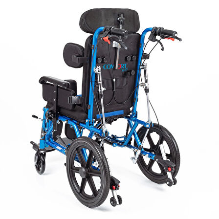 Comfort Plus Pediatrik Tekerlekli Sandalye | Yatarlı ve Tilt Özellikli, Göğüs ve Bacak Destekli, File Kumaş Döşemeli DY01958LBCJ-38 CP
