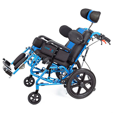 Comfort Plus Pediatrik Tekerlekli Sandalye | Yatarlı ve Tilt Özellikli, Göğüs ve Bacak Destekli, File Kumaş Döşemeli DY01958LBCJ-38 CP