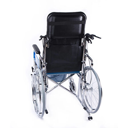 Comfort Plus Tuvaletli Tekerlekli Sandalye | Sırt Yatar, Ayak Kalkar, Nikelaj Kaplama Çelik Şase, Anti Tiper Tekerlekli, DY02609GC