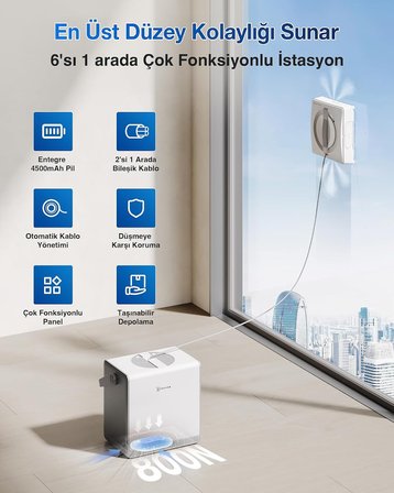 Yeni Winbot Pro Omni Taşınabilir İstasyonlu Akıllı Cam Silme Robotu 5500PA Güçlü Emiş, 3 Nozullu