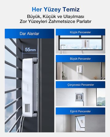 Akıllı Cam Silme Robotu 7500Pa Yüksek Vakum Güçlü Otomatik Cam Temizleyici Düşme Engelleyici Sensör