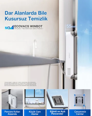 Ecovacs Winbot Mini 2 Cam Temizleme Robotu, 5 Farklı Temizlik Modu, Akıllı Haritalama