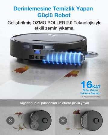 ECOVACS DEEBOT T80S Omni Robot Süpürge ve Paspas, 24.800 Pa Emiş Gücü, OZMO Roller 2.0 Paspas, ZeroTangle 3.0 Dolaşma Önleme, Triple Lift Özelliği, Sıcak Su ile Paspas ve Sıcak Hava ile Kurutma