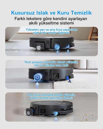 ECOVACS DEEBOT T80S Omni Robot Süpürge ve Paspas, 24.800 Pa Emiş Gücü, OZMO Roller 2.0 Paspas, ZeroTangle 3.0 Dolaşma Önleme, Triple Lift Özelliği, Sıcak Su ile Paspas ve Sıcak Hava ile Kurutma