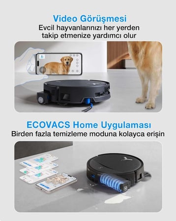 ECOVACS DEEBOT T80S Omni Robot Süpürge ve Paspas, 24.800 Pa Emiş Gücü, OZMO Roller 2.0 Paspas, ZeroTangle 3.0 Dolaşma Önleme, Triple Lift Özelliği, Sıcak Su ile Paspas ve Sıcak Hava ile Kurutma