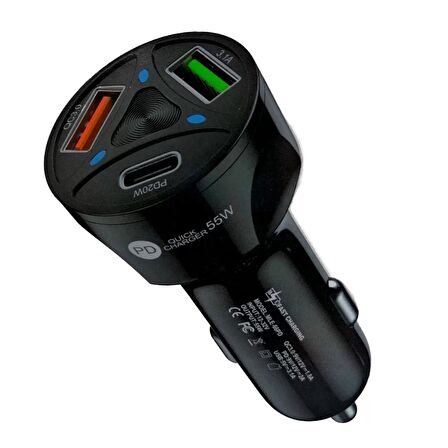 Cep Telefonu Araç Şarj Soketi 55W Quick Şarj Usb+Type c