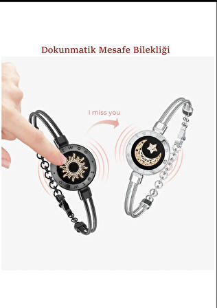 Mesafe Bilekliği – Totwoo Akıllı Dokunmatik Sevgililer Bilekliği – Snake Chain Ay ve Güneş – Gümüş ve Siyah
