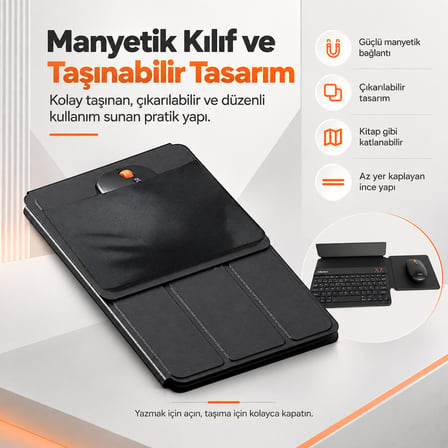 Meetion BTC9660 Siyah Ultra İnce Manyetik Kılıflı Kablosuz Türkçe Klavye-Mouse Seti