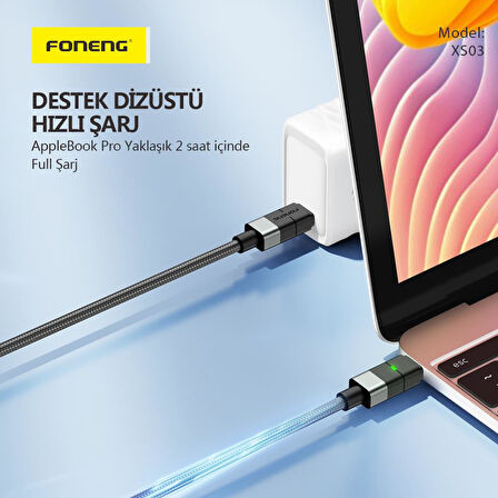 FONENG XS03 60W Led Işıklı Type-c To Type-C Şarj Ve Data Kablosu İp Örgülü 1,2M