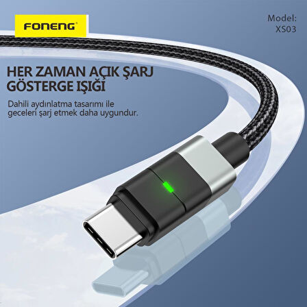 FONENG XS03 60W Led Işıklı Type-c To Type-C Şarj Ve Data Kablosu İp Örgülü 1,2M
