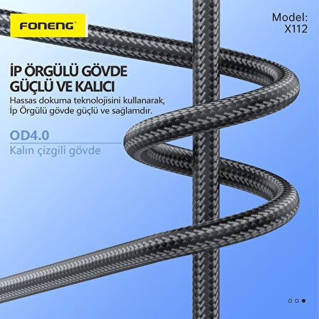Foneng X112 60W Type-c To Type-C Şarj Ve Data Kablosu İp Örgülü