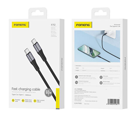Foneng X112 60W Type-c To Type-C Şarj Ve Data Kablosu İp Örgülü