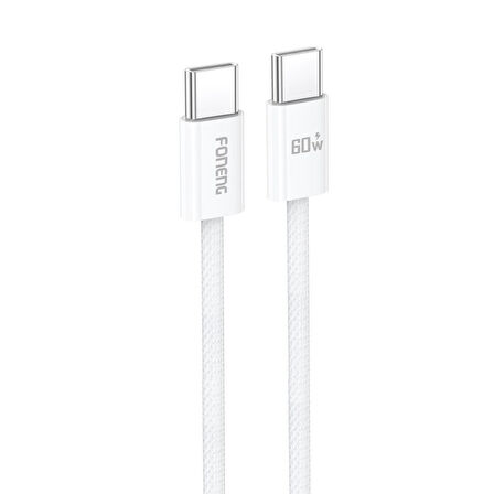 Foneng X110 60W Type-C to Type-C Şarj Data Kablosu İp Örgülü 1,2M Beyaz