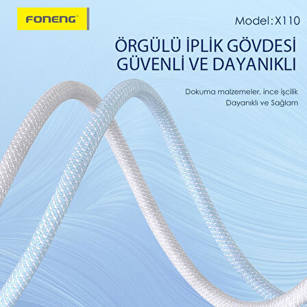 Foneng X110 60W Type-C to Type-C Şarj Data Kablosu İp Örgülü 1,2M Beyaz