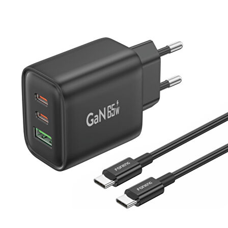 FONENG Gan10 Gan 65w 2xtype-c 1xusb 3 Girişli Hızlı Şarj Adaptörü - Siyah