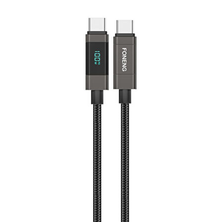 FONENG XS05 100W Dijital Ekranlı Type-C to Type-C Şarj Ve Data Kablosu İp Örgülü 1,2M
