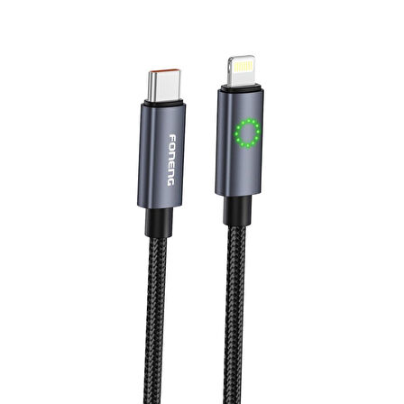 FONENG XS08 27W Led Işıklı PD Type-c to Lightning Şarj Data Kablosu İp Örgülü 1,2M