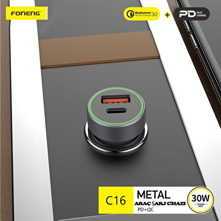 FONENG C16 30w 1xusb 1xtype-c Girişli Araç Içi Çakmak Şarj Aleti
