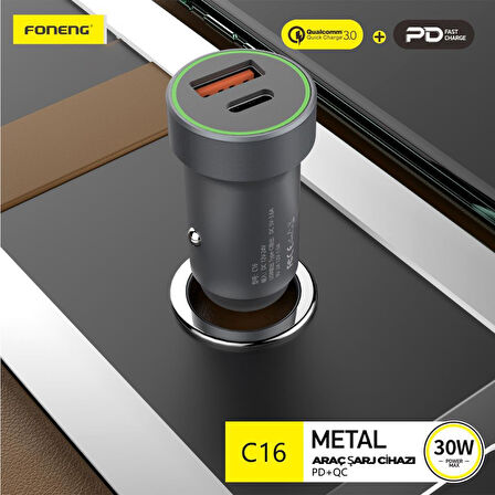 FONENG C16 30w 1xusb 1xtype-c Girişli Araç Içi Çakmak Şarj Aleti