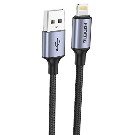 Foneng X95 3A Usb to Lightning Şarj Data Kablosu İp Örgülü 1,2m Siyah