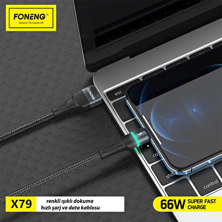 Foneng X79 66W Led Işıklı Usb To Type-C Şarj Ve Data Kablosu İp Örgülü