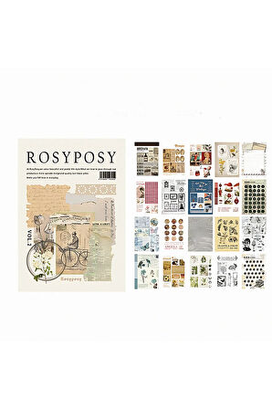 Vintage Temalı 20 Sayfa Sticker Defteri • Scrapbooking • Bullet Journal (GGK-DT101)
