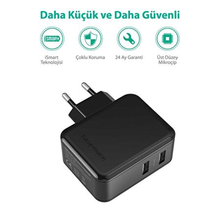 Ravpower RP-PC001 Iki USB Portlu 17W Hızlı Şarj Aleti