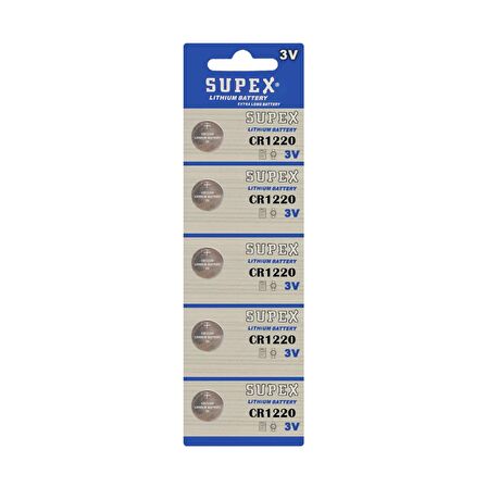 Supex Extra Long Battery Cr 1220 CR1220 3V Lityum Pil 5'li Paket