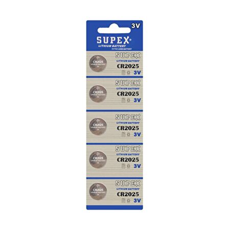 Supex Extra Long Battery CR2025 3V Blister Lityum Pil 5'li Paket