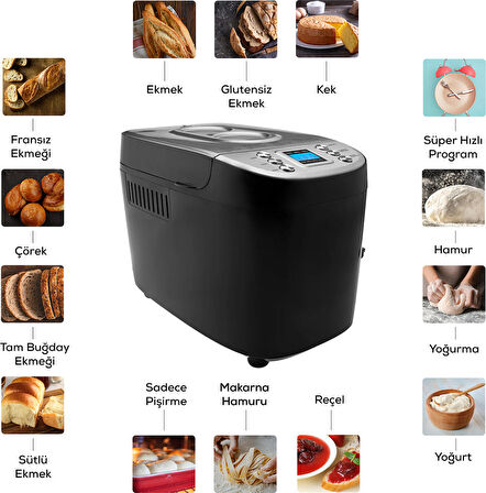 Karaca Bake XL Reçel, Yoğurt, Hamur Yoğurma ve Ekmek Yapma Makinesi Çift Bıçaklı Inox Siyah, 1500 g