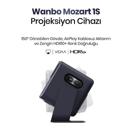 Wanbo Mozart 1S 1200 ANSI VIDAA Voice Full HD  Akıllı Projeksiyon Cihazı 4K Destekler Dahili Gimbal Stand