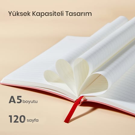 NUSIGN ENS209 A5 Deri Kapaklı Defter 80 g/m² 96 Yaprak Çizgili + Noktalı Pembe