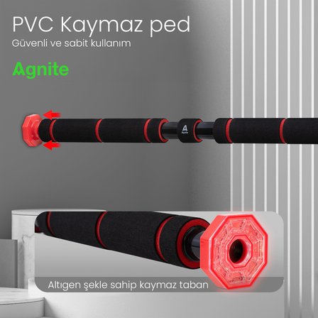 AGNITE Ayarlanabilir Kapı Barfiks Demiri 80-130 cm Ev Tipi Fitness Kırmızı