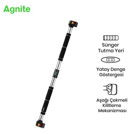 Agnite ER063-GR  Gelişmiş Ayarlanabilir Kapı Aralığı Barfiks Çubuğu 90–140 cm Kaymaz Tabanlı Gri