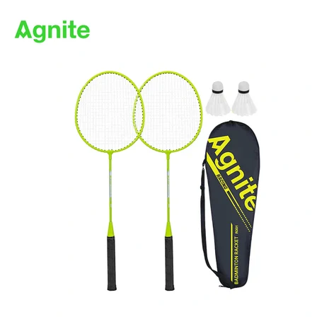 AGNITE Demir Bölünmüş Badminton Raketi 2’li Set 2 Top Dahil Dayanıklı Çelik Gövde Yeşil