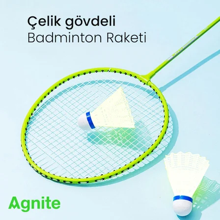 AGNITE Demir Bölünmüş Badminton Raketi 2’li Set 2 Top Dahil Dayanıklı Çelik Gövde Yeşil