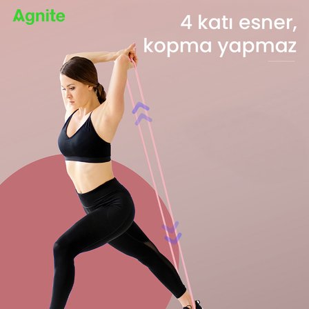 AGNITE Silikon Direnç Bandı 2080x4.5x6.4mm Pilates Fitness Pembe