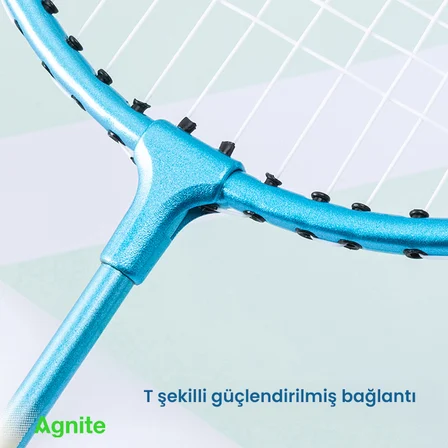 AGNITE Demir Alaşımlı Badminton Raketi 2 Top Dahil Dayanıklı Hafif Gövde Mavi