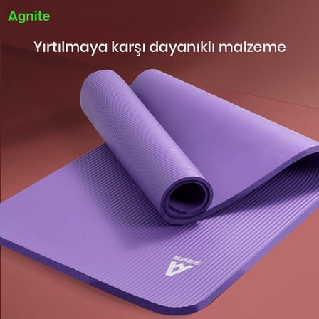 AGNITE NBR Yoga Matı 183 x 61 cm 8 mm Kalınlık Mor