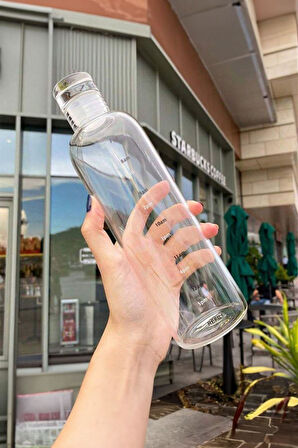 Porsima 2407 Cam Su Şişesi Su İçme Saatli Matara Suluk 750 Ml