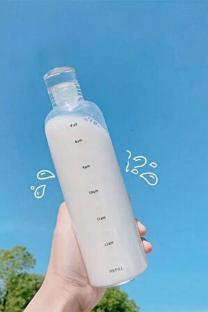 Porsima 2407 Cam Su Şişesi Su İçme Saatli Matara Suluk 750 Ml