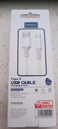 HEPU HP-435 USB to Type-C Kablo – 2 Metre, Yüksek Hızlı Şarj ve Veri Aktarımı