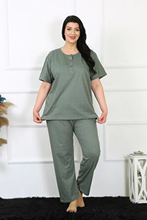 MONOLYA KADIN 5XL-6XL-7XL-8XL BÜYÜK BEDEN YEŞİL KISA KOL PİJAMA TAKIM 75012